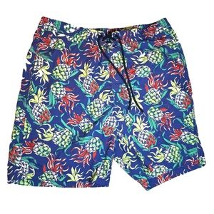 Brooks Brothers Swim Trunks Size M Blue Yellow Hawaiian Pineapple Pattern
